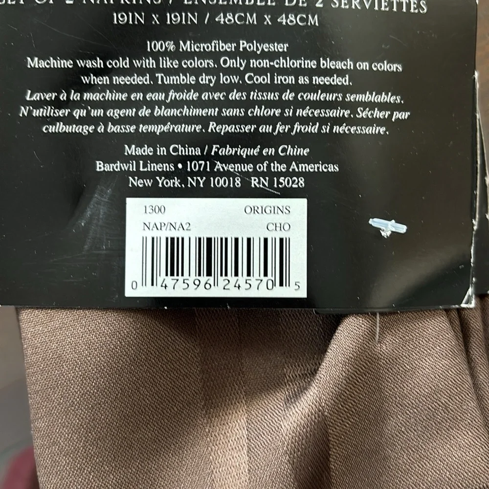 Brown microfiber Linen place mats (19” x 19”).